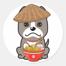 Der sonnige Grauhund isst Nudeln Runder Aufkleber