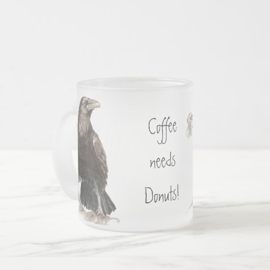 Der sonnige Kaffee braucht Donuts! Ravens Bird Mattglastasse (Vorderseite Links)