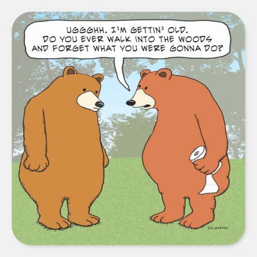 Der sonnige vergessene Bär im Wald Quadratischer Aufkleber (Vorderseite)