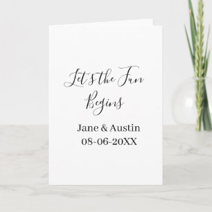 der Spaß beginnt Hochzeitspaar Name Datum einfach Karte