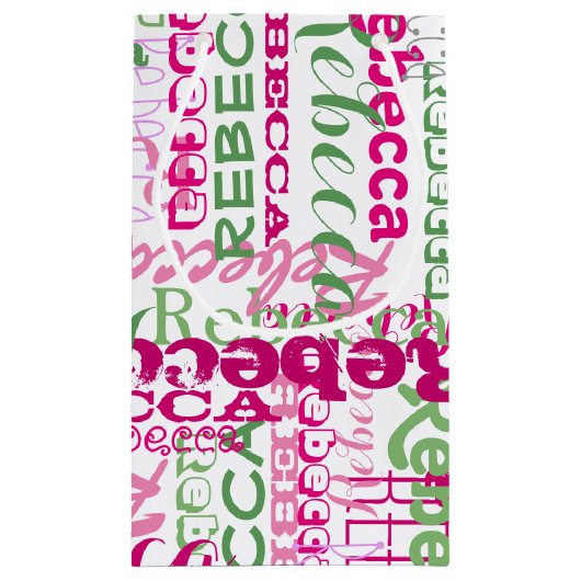 Der Spaß-Namen-Collage des Mädchens rosa grüne Kleine Geschenktüte (Rückseite)