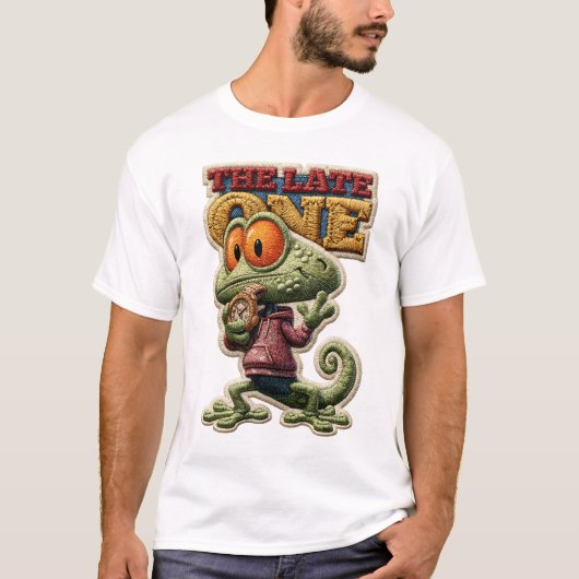 Der Späte Lustiger Chamäleon- Stickpatch T-Shirt (Vorderseite)