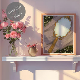 Der Spiegel I - Ein goldener Spiegel im Gras Poster