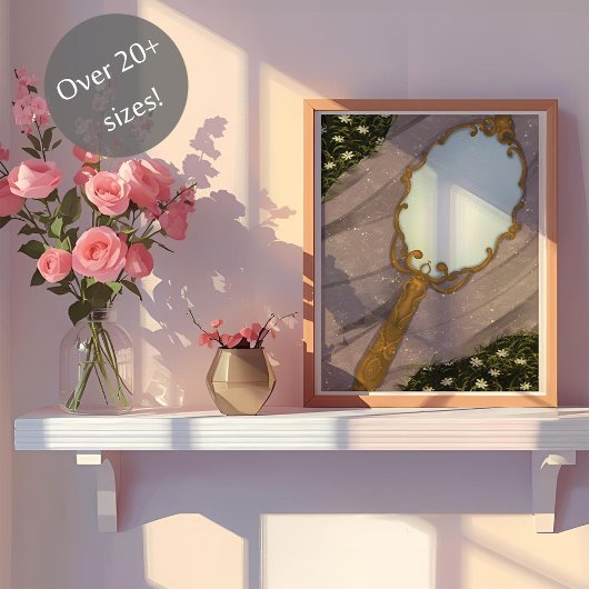 Der Spiegel I - Ein goldener Spiegel im Gras Poster