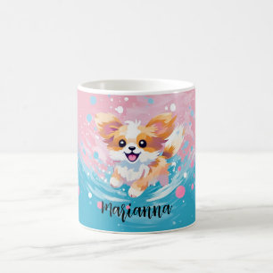 Der spielerische Papillon Pup: Splash of Pink and  Kaffeetasse