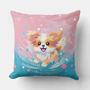 Der spielerische Papillon Pup: Splash of Pink and  Kissen