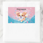 Der spielerische Papillon Pup: Splash of Pink and  Rechteckiger Aufkleber (Tasche)