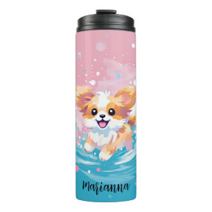 Der spielerische Papillon Pup: Splash of Pink and  Thermosbecher