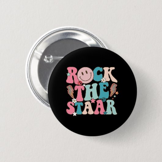Der Staar Test Day Retro Groovy Teacher St. Button (Vorne & Hinten)