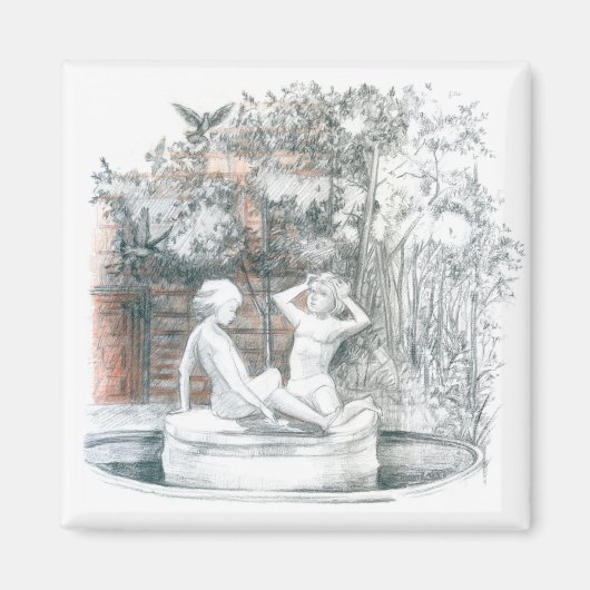der Stadtbrunnen mit Figuren für Mädchen Magnet (Vorne)