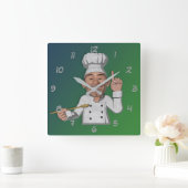 Der Stil des Koch 2 Cartoon Quadratische Wanduhr (Zuhause)