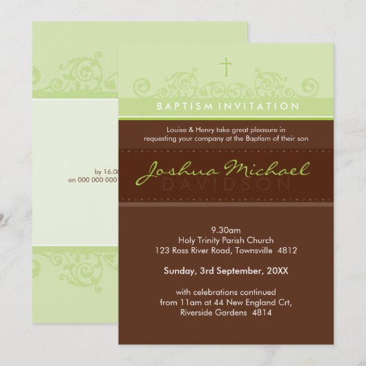 DER STILVOLLE BAPTISMUS ERSUCHT: EINLADUNG (Vorne/Hinten)