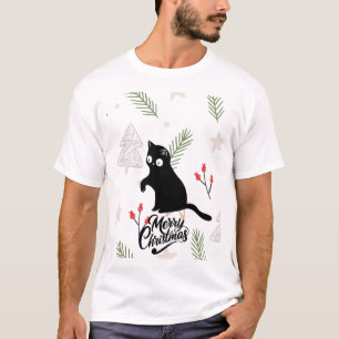 Der stilvolle Cartoon-Schwarze Katze Frohe Weihnac T-Shirt