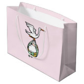 Der Storch trägt ein Baby Große Geschenktüte (Rückseite Schrägansicht)