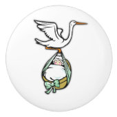 Der Storch trägt ein Baby Keramikknauf (Vorderseite)