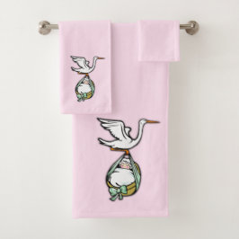 Der Storch trägt ein Baby-Mädchen Badhandtuch Set