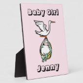 Der Storch trägt ein Baby-Mädchen Fotoplatte (Seite)