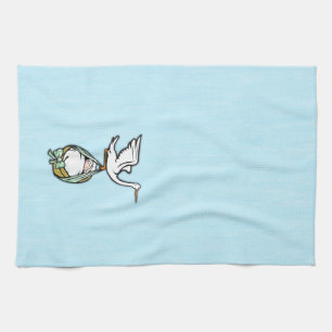 Der Storch trägt einen Babyjungen Geschirrtuch