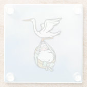 Der Storch trägt einen Babyjungen Glasuntersetzer (Rückseite)