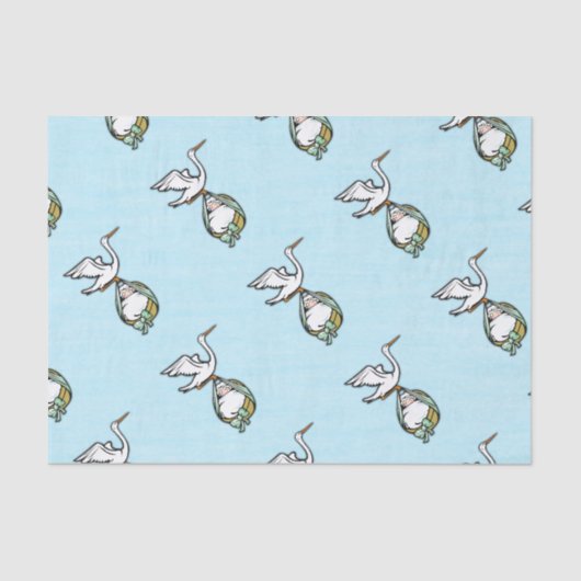 Der Storch trägt einen Babyjungen Seidenpapier (Vorderseite)