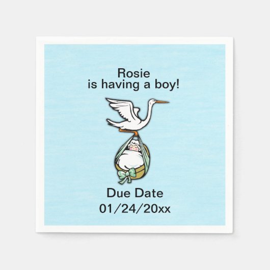 Der Storch trägt einen Babyjungen Serviette (Vorderseite)