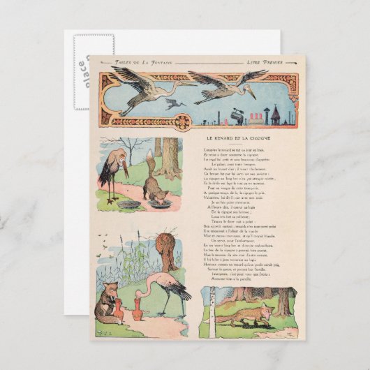 Der Storch und der Fuchs aus den Fabeln Postkarte (Vorne/Hinten)