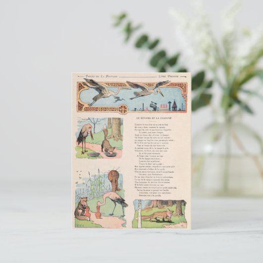 Der Storch und der Fuchs aus den Fabeln Postkarte (Stehend Vorderseite)