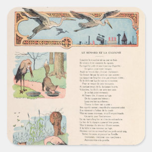 Der Storch und der Fuchs aus den Fabeln Quadratischer Aufkleber