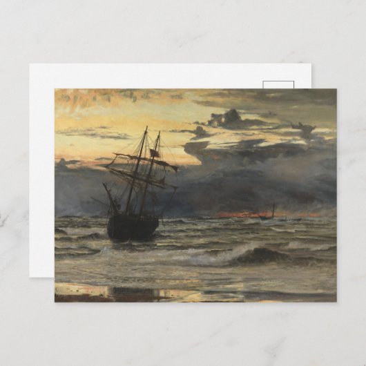 Der Strand am Meer nach einem Sturm, Morgengrauen Postkarte (Vorne/Hinten)