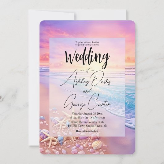 Der Strand bei Sonnenuntergang Einladung (Vorderseite)