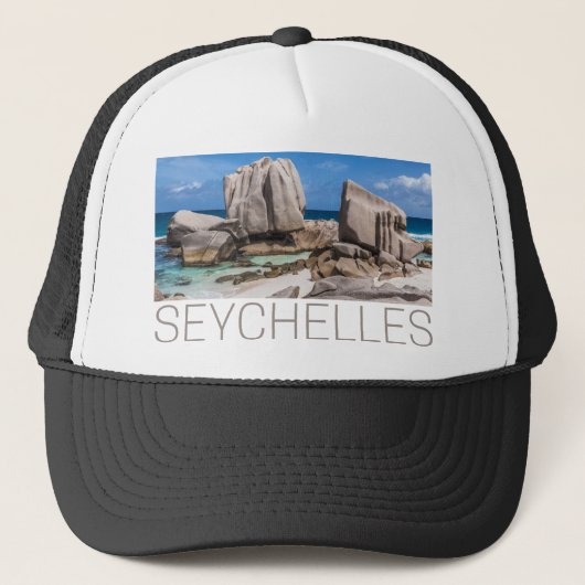 Der Strand der Seychellen auf La Digue Truckerkappe (Vorderseite)