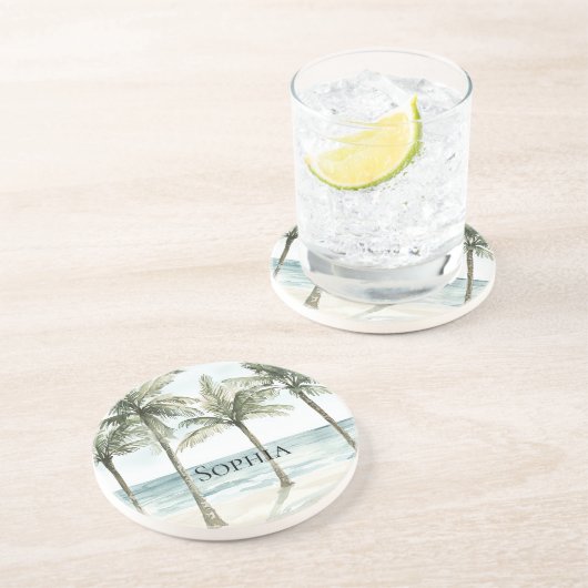 Der Strand des tropischen Palmen Getränkeuntersetzer (Seite)