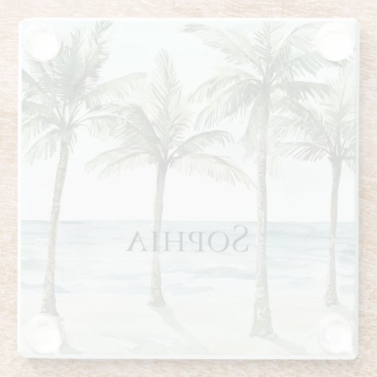Der Strand des tropischen Palmen Glasuntersetzer (Rückseite)