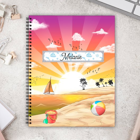 Der Strand des tropischen Sonnenuntergangs, die Pa Notizblock