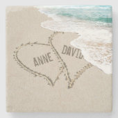 Der Strand ist auf Sand mit Namen. Steinuntersetzer (Vorderseite)