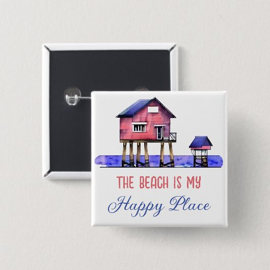 Der Strand ist mein glücklicher Ort Button (Vorne & Hinten)