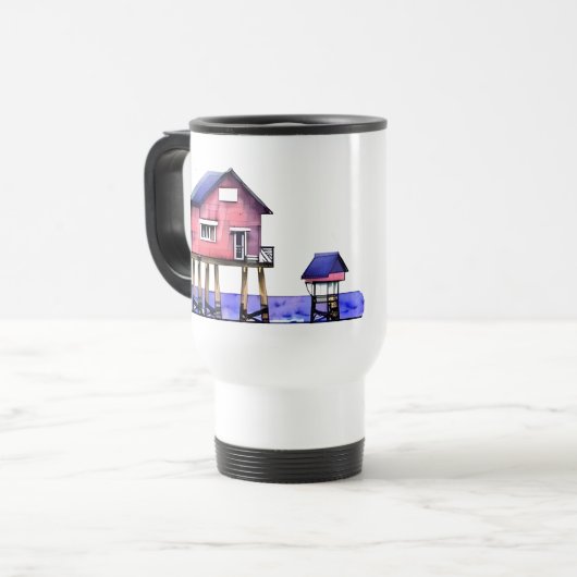 Der Strand ist mein glücklicher Ort Reisebecher (Vorderseite Links)