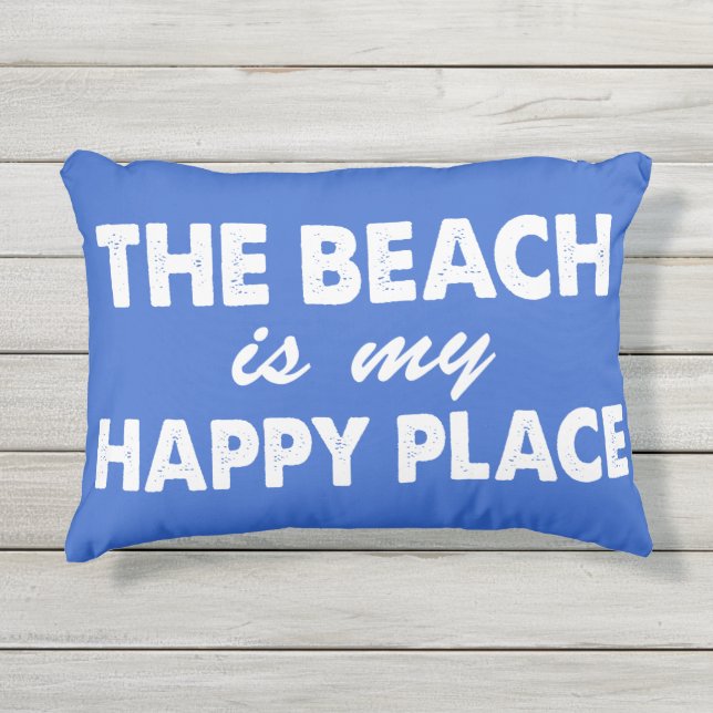 Der Strand ist mein glücklicher Platz-blaues Kissen Für Draußen (Vorderseite)