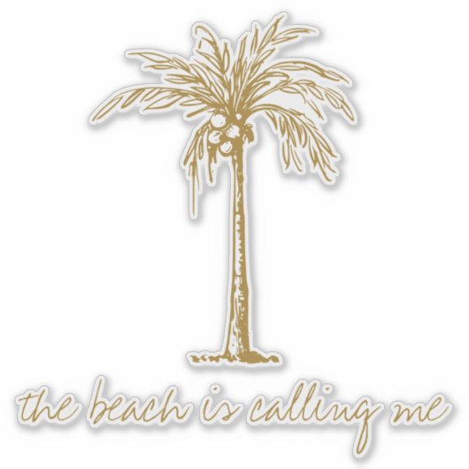 Der Strand nennt mich Golden Coconut Palm Tree Aufkleber (Vorderseite)