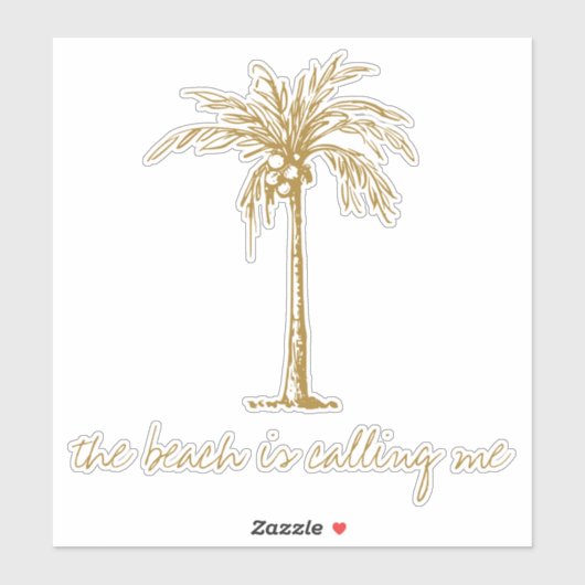 Der Strand nennt mich Golden Coconut Palm Tree Aufkleber (Blatt)