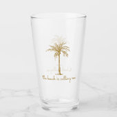 Der Strand nennt mich Golden Coconut Palm Tree Glas (Vorderseite)