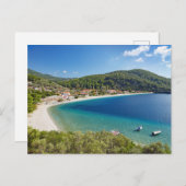 Der Strand Panormos auf der Insel Skopelos, Griech Postkarte (Vorne/Hinten)