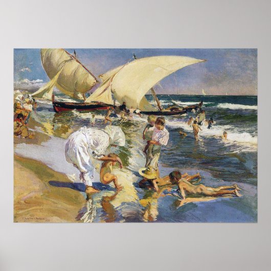 Der Strand von Valencia am Morgen Poster (Vorne)