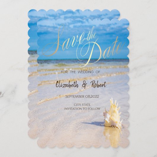 Der Strand windet sich durch das Datum Save The Date (Vorne/Hinten)