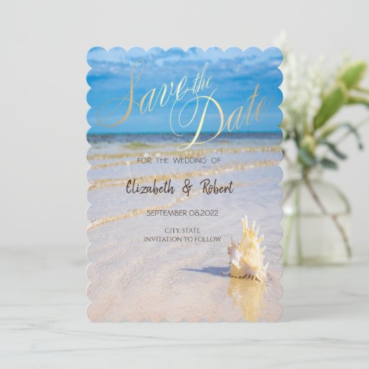 Der Strand windet sich durch das Datum Save The Date (Stehend Vorderseite)