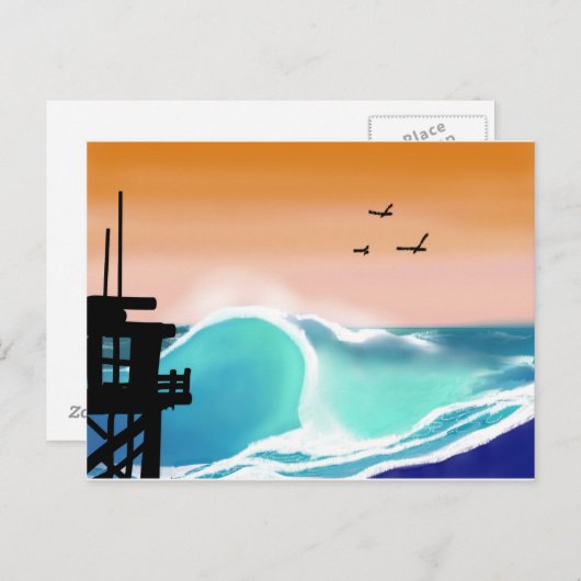 Der Strandturm und das Surfen Postkarte (Vorne/Hinten)