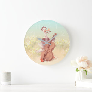 Der Strauß, der Cello spielt Große Wanduhr