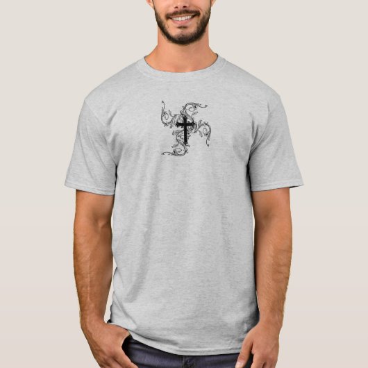 Der Strudel-Kreuz-Entwurfs-grauer kurzer Hülsen-T T-Shirt (Vorderseite)