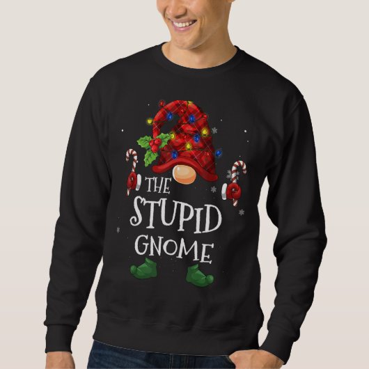 Der stupide Gnome Buffalo Karierter Weihnachtsbaum Sweatshirt (Vorderseite)