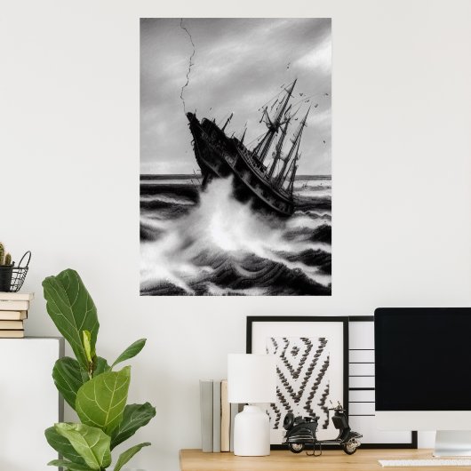 Der Sturm am Meer | AI Art Poster (Heimbüro)